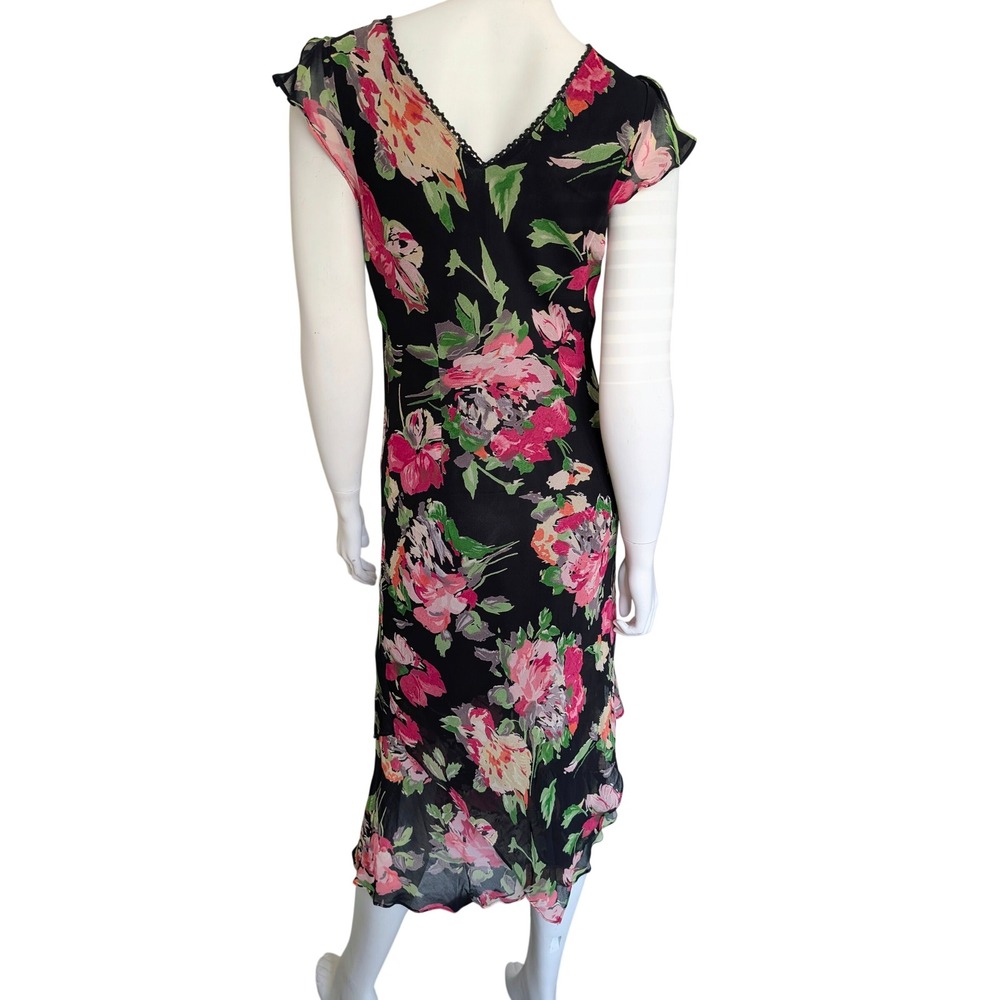Y2K Beaded Dress XS Asymmetric Whimsigoth Fairy Grunge Dark Floral Romantic Silk - Picture 2 of 5